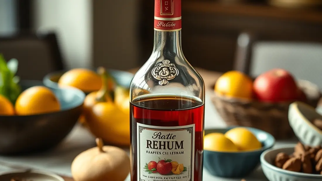 Bouteille de rhum et ingrédients de rhum arrangé.